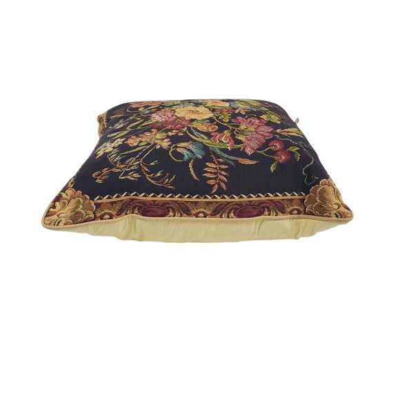 Floral Aubusson Style Tapestry Pillow Cottage Core Italy 16x16" Cotton Down Fill - Picture 4 of 10